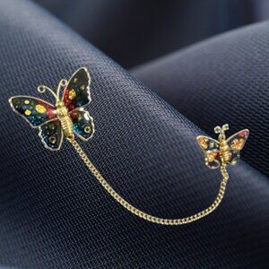 Vintage Butterfly Sweater Guard Brooch Pins Confetti Enamel Gold tone